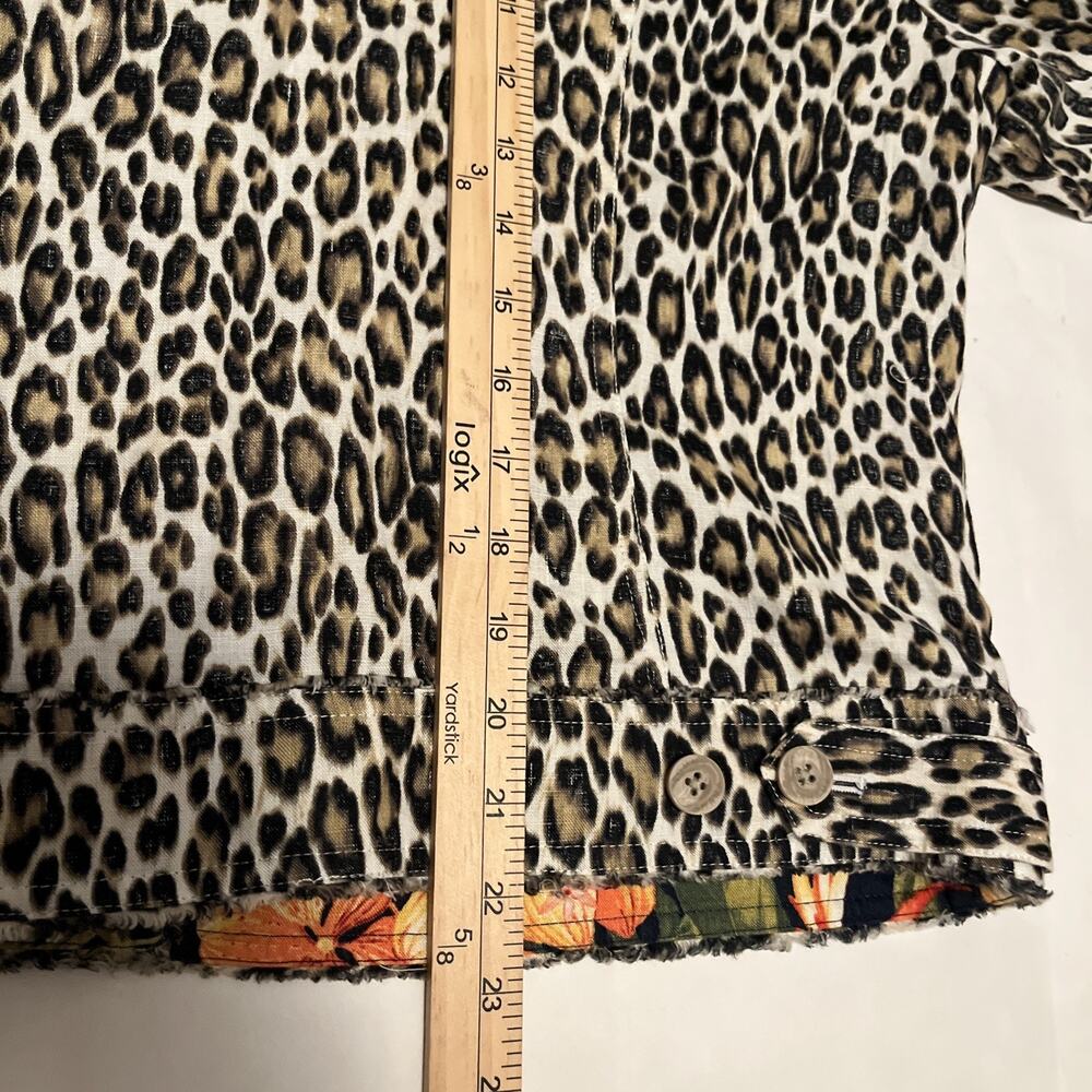TOMMY BAHAMA TWO PALMS LAGOON LEOPARD 100% LINEN RAW EDGE FLIP CUFF JACKET Large - Picture 13 of 16